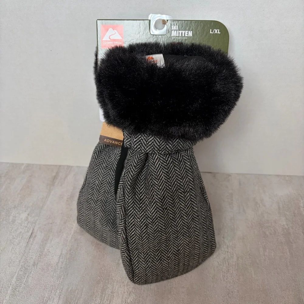 Ozark Trail Ski Mittens Women L/XL Faux Fur Cuff Winter Gloves NWT